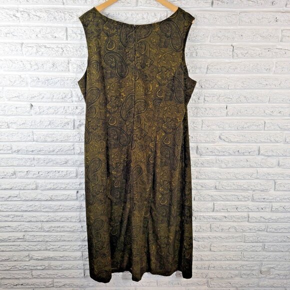 Studio I Womens Dress 22W Plus Shift Midi Sleeveless Green Paisley Zip PAI29E - Picture 6 of 11